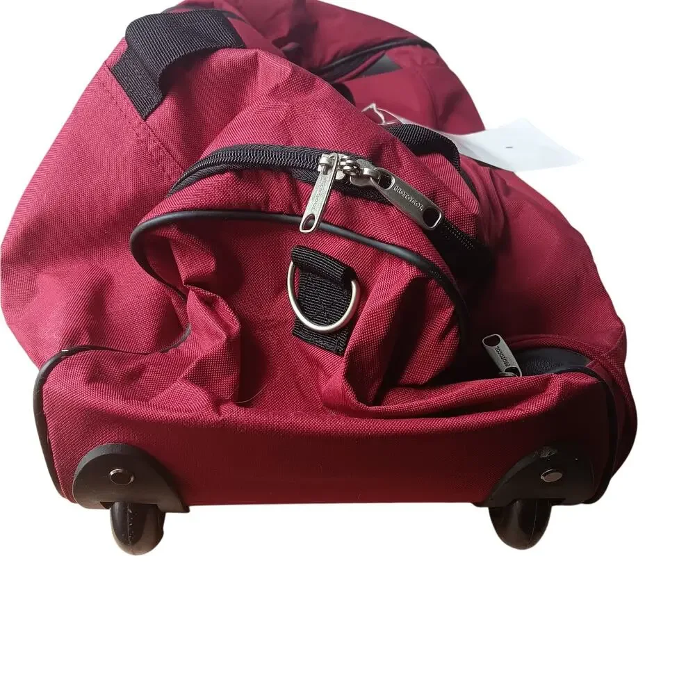 NWT Protocol Red Canvas Duffle Bag 2-Wheels Telescope Handle Removable Strap